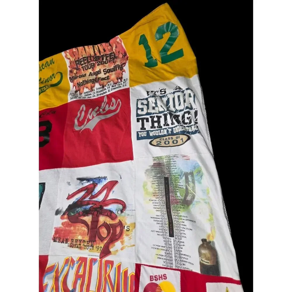 Upcycled Throw Blanket Vtg T-Shirts Handmade 62x53 Pantera Bush ZZ Top TX A&M
